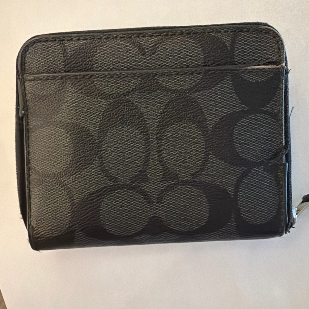 Coach Black Signature Zip Around Wallet Small Compact - Picture 3 of 5